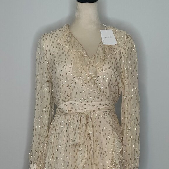 Zimmermann Ruffled Metallic Silk Wrap Minidress - Picture 4 of 10